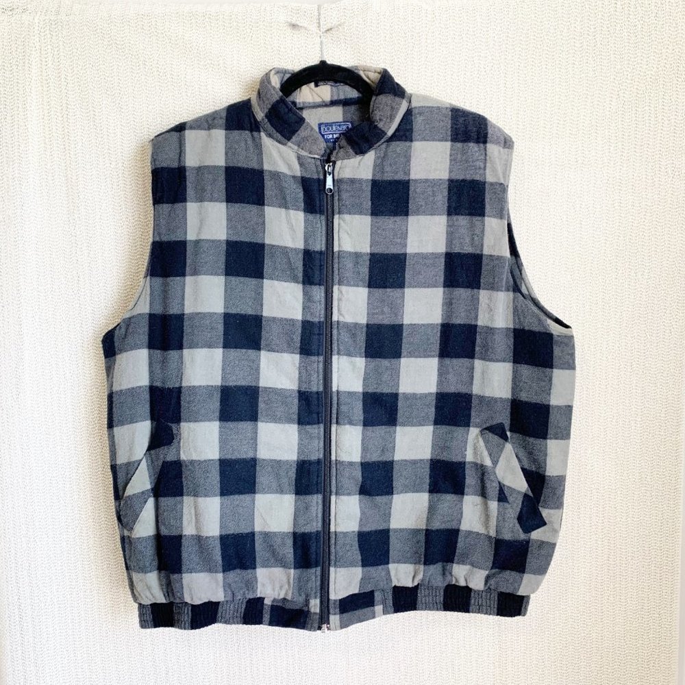 Boulevard by Block Sportswear Flannel Vest Jacket 1X Gray Black Filled Button